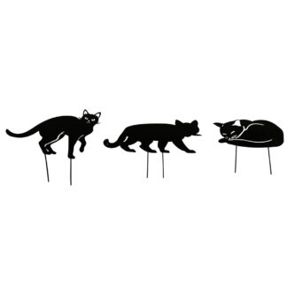 Katt Trädgårdspynt i Metall, 3 Mix - Matt Svart (36/fpk)