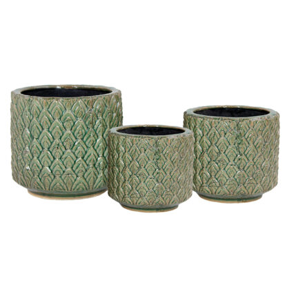 Freja Kruka i Stengods, 3 Set - Grön (8/fpk)