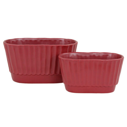 Mira Glaserad Oval Skål, 2 set - Röd (12/fp)