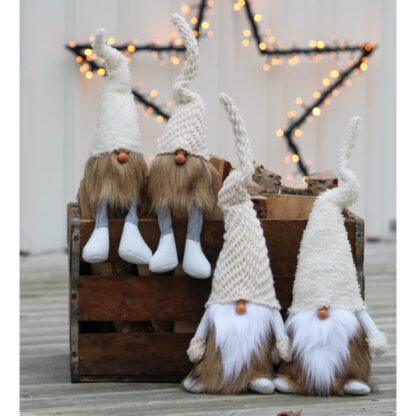 Kent Sittande Tomte, 2 Mix Large - Stickad Luva Vit och Beige (12/fp)