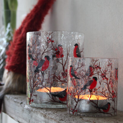 Domherre Lykta/Kruka i Glas, 2 Set - Röd (12/fpk)