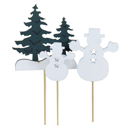 Trästicks Skog/Snögubbe, 3 Mix - Grön/Vit (48/fpk)