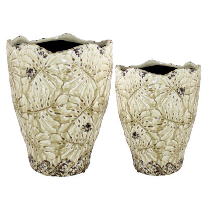 Tyra Glaserad Större Golv Kruka, 2 set - Beige (1/fp)